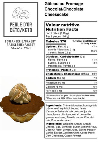 Perle d'Or Bakery - Gâteau Fromage au chocolat 10-12p